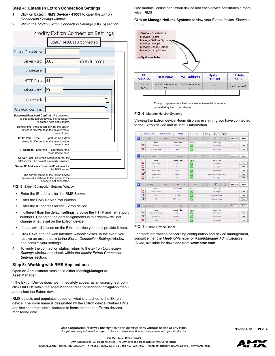 Step 4: establish extron connection settings, Step 5: working with rms applications | AMX IP Link Interface RMS User Manual | Page 2 / 2