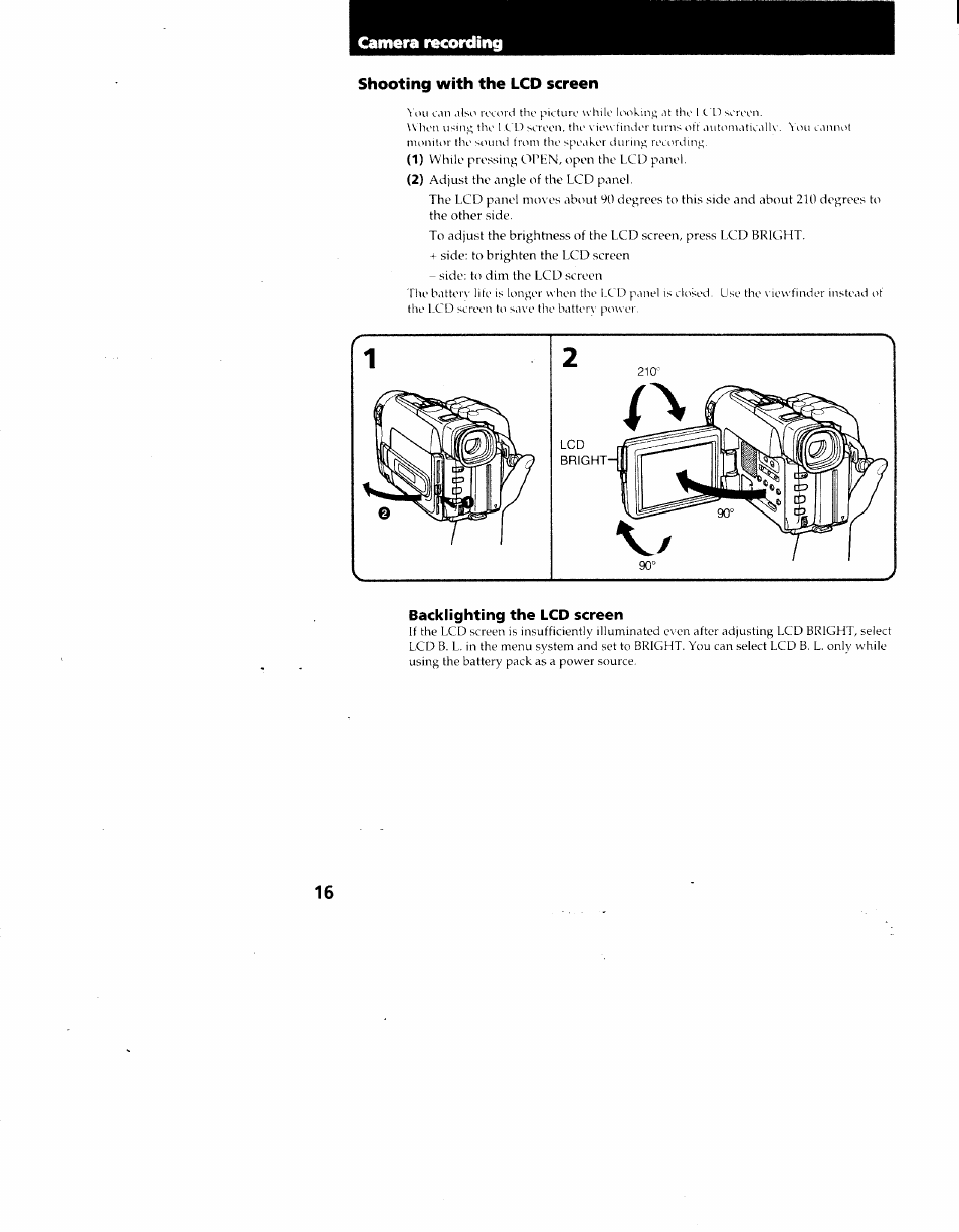 Camera recording | Sony CCD-TRV62 User Manual | Page 16 / 84