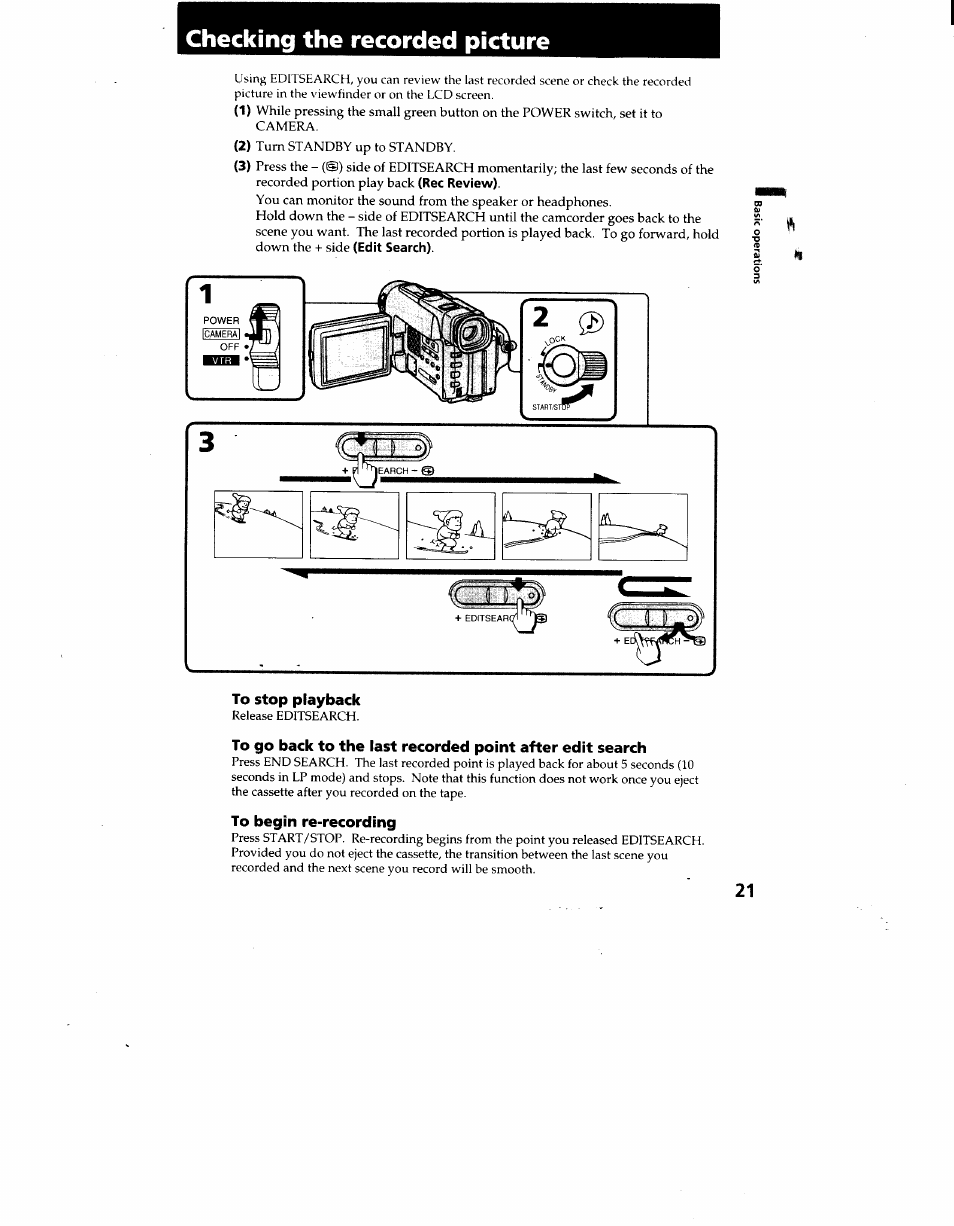 Checking the recorded picture, Checking the recorded picture.21 | Sony CCD-TRV62 User Manual | Page 21 / 84