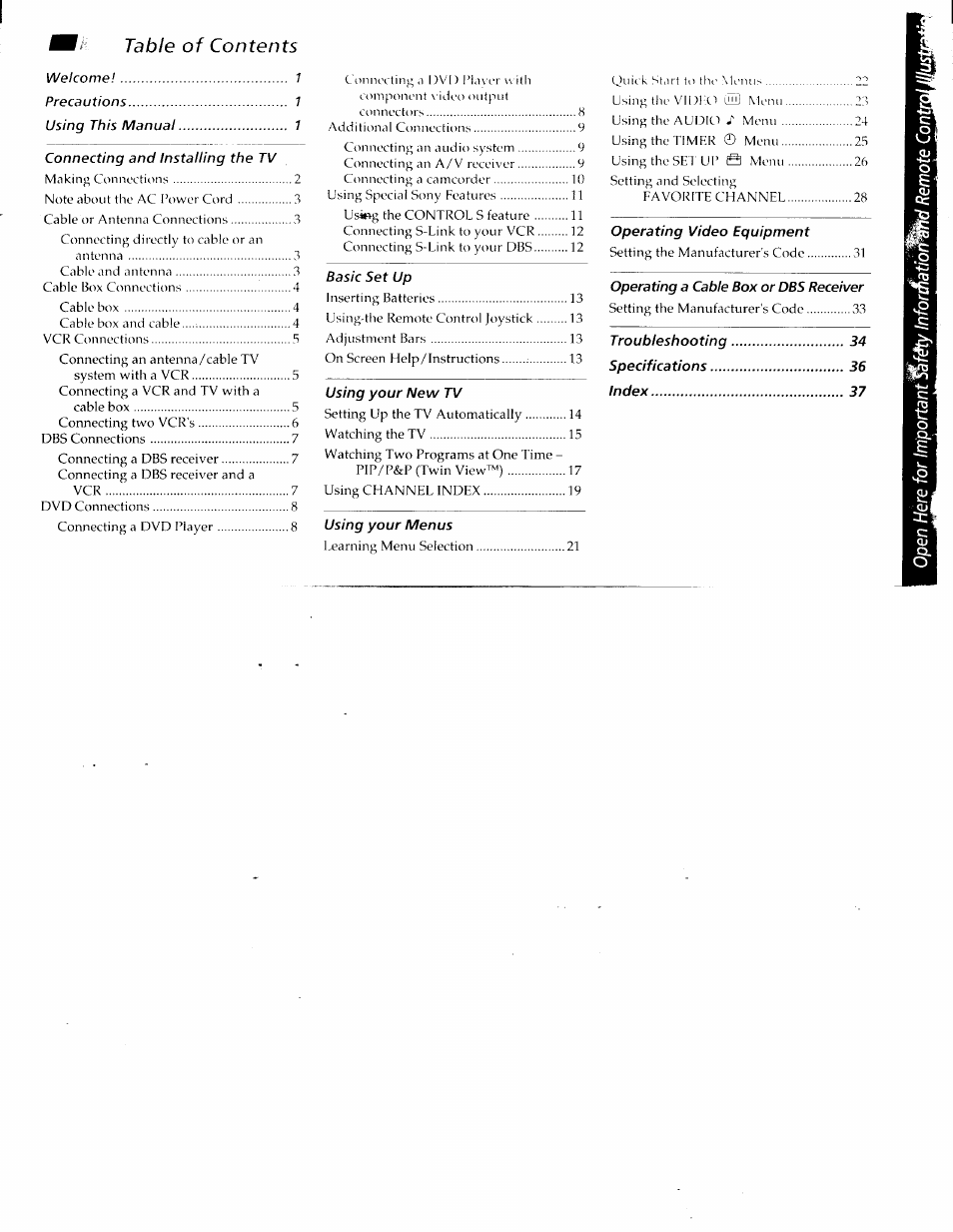 Sony KV-36XBR200 User Manual | Page 2 / 42