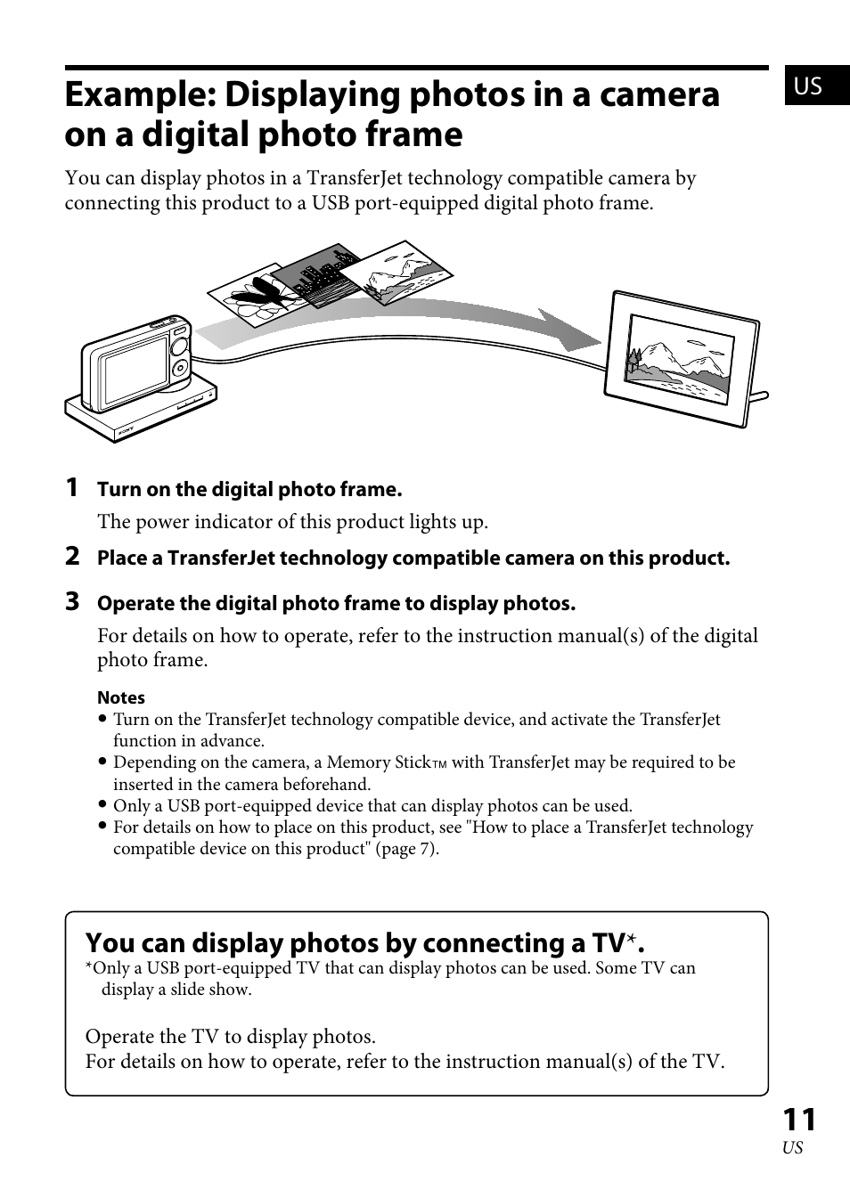 You can display photos by connecting a tv | Sony TJS-1 User Manual | Page 11 / 44