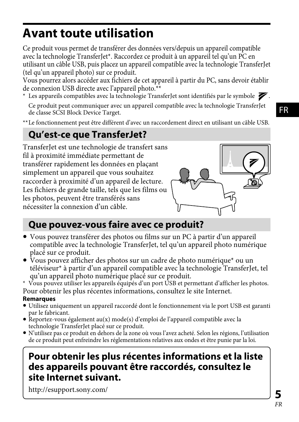 Avant toute utilisation, Qu’est-ce que transferjet, Que pouvez-vous faire avec ce produit | Sony TJS-1 User Manual | Page 19 / 44