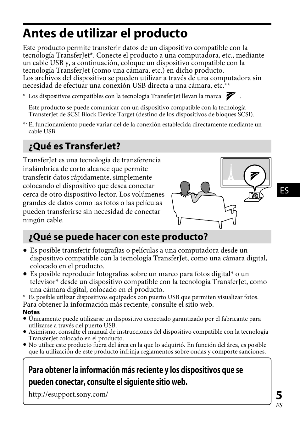 Antes de utilizar el producto, Qué es transferjet, Qué se puede hacer con este producto | Sony TJS-1 User Manual | Page 33 / 44