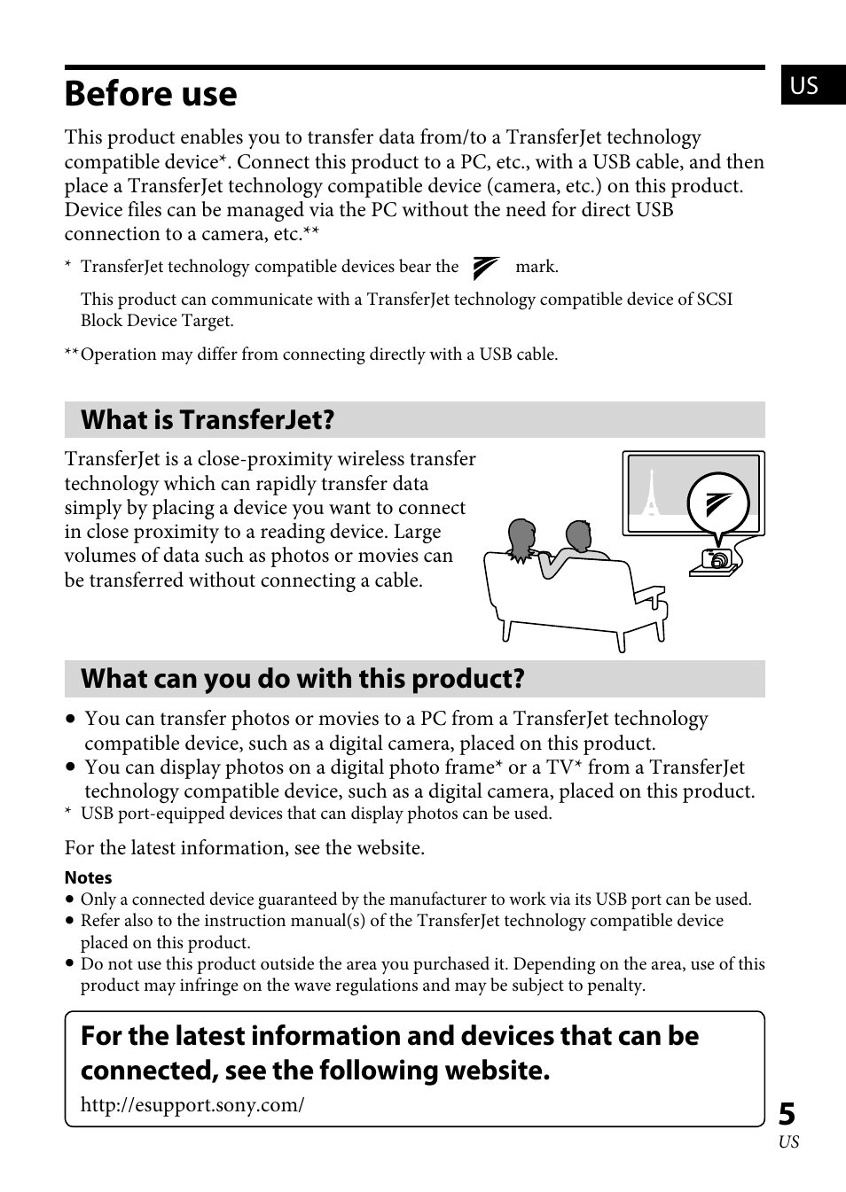 Before use, What is transferjet, What can you do with this product | Sony TJS-1 User Manual | Page 5 / 44