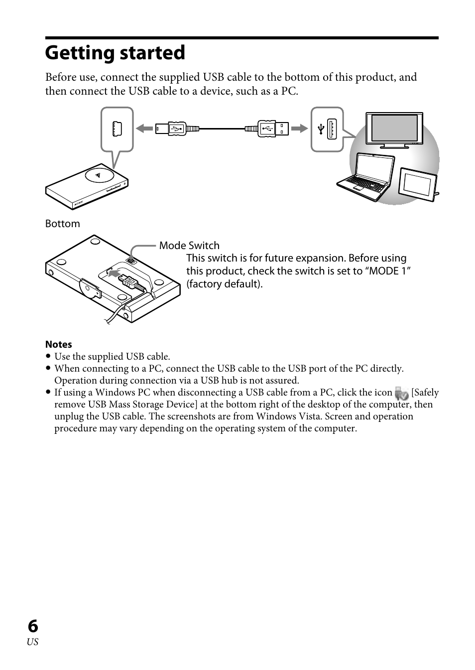 Getting started | Sony TJS-1 User Manual | Page 6 / 44