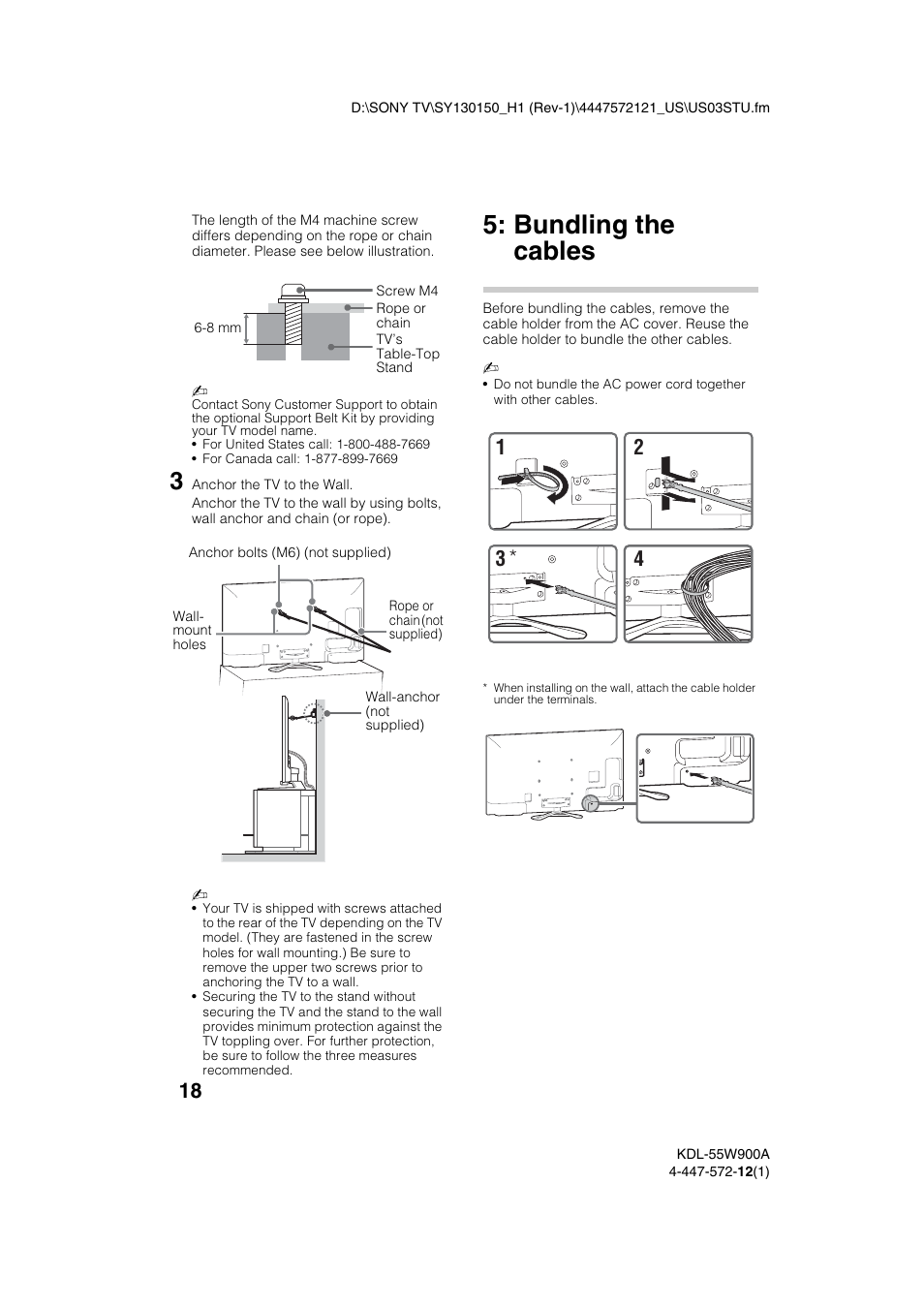 Bundling the cables | Sony KDL-55W900A User Manual | Page 18 / 36