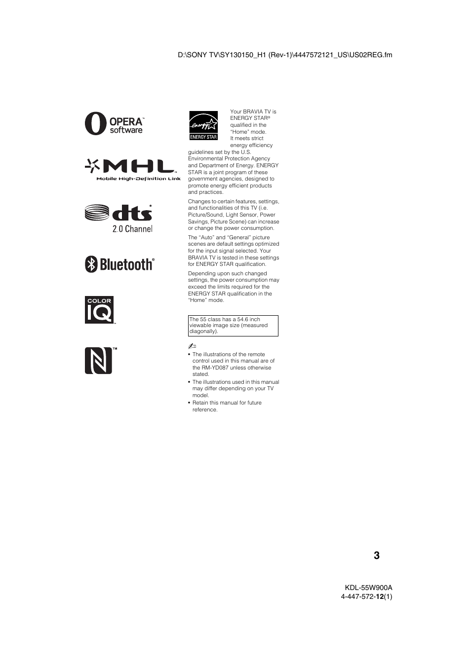 Sony KDL-55W900A User Manual | Page 3 / 36