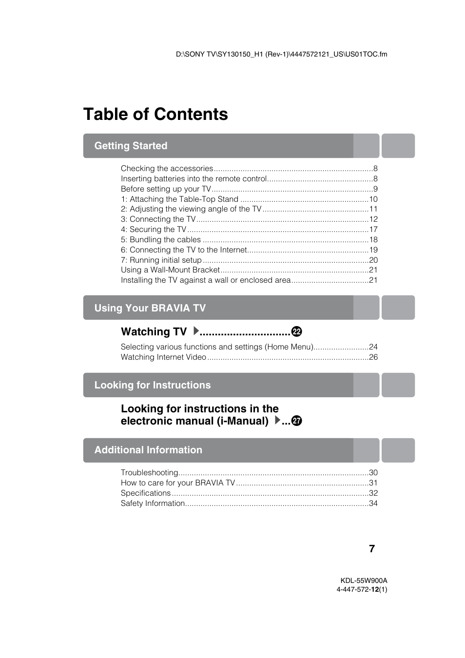 Sony KDL-55W900A User Manual | Page 7 / 36