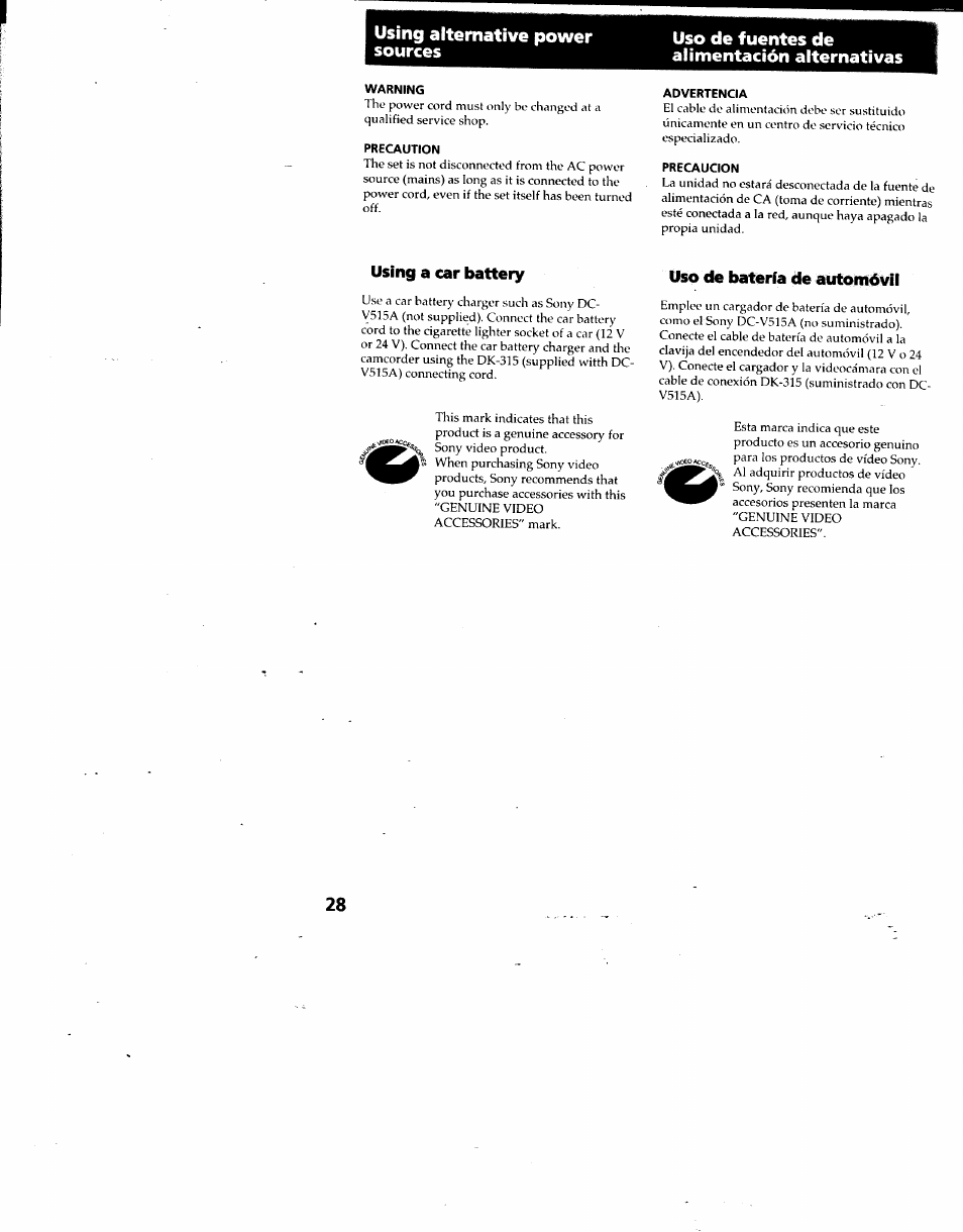 Using alternative power sources | Sony DCR-TRV7 User Manual | Page 28 / 120