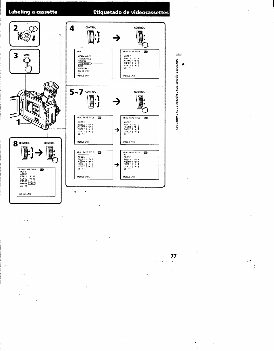 Labeling a cassette, Etiquetado de videocassettes, Labeling a cassette etiquetado de videocassettes | O•o № o *o | Sony DCR-TRV7 User Manual | Page 77 / 120