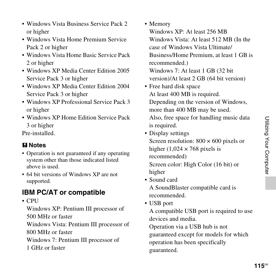 Ibm pc/at or compatible | Sony ICD-SX712D User Manual | Page 115 / 155