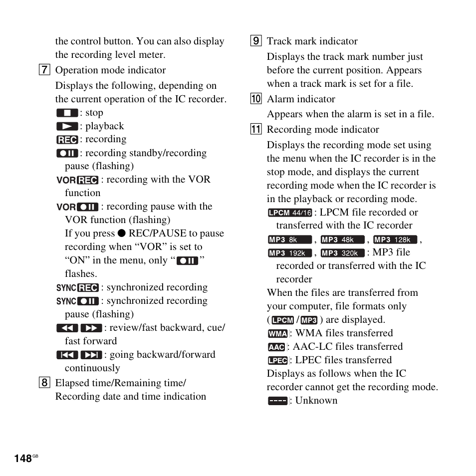 Sony ICD-SX712D User Manual | Page 148 / 155