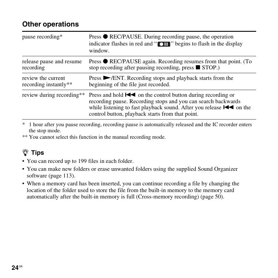 Other operations | Sony ICD-SX712D User Manual | Page 24 / 155