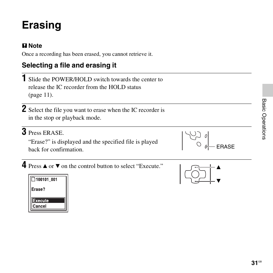 Erasing | Sony ICD-SX712D User Manual | Page 31 / 155