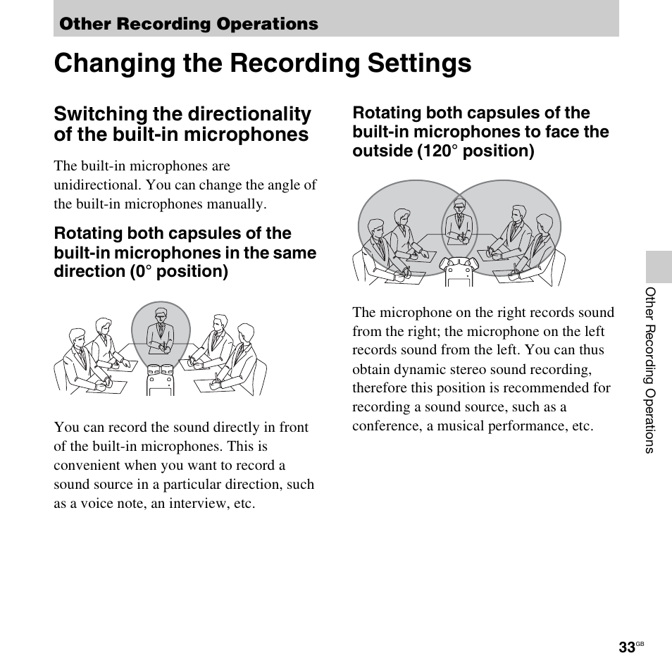 Other recording operations, Changing the recording settings | Sony ICD-SX712D User Manual | Page 33 / 155