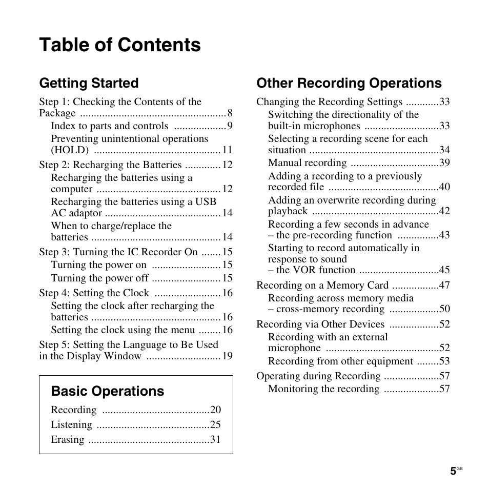 Sony ICD-SX712D User Manual | Page 5 / 155