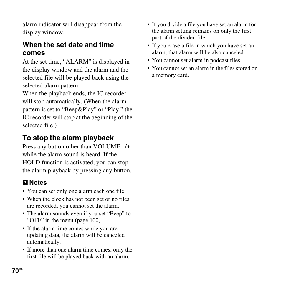 When the set date and time comes | Sony ICD-SX712D User Manual | Page 70 / 155