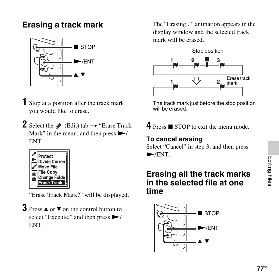 Erasing a track mark | Sony ICD-SX712D User Manual | Page 77 / 155