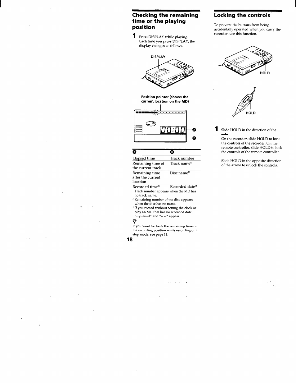 Locking the controls | Sony MZ-R30 User Manual | Page 18 / 38