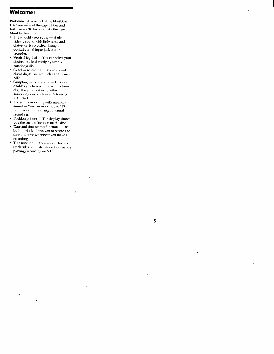 Welcome | Sony MZ-R30 User Manual | Page 3 / 38