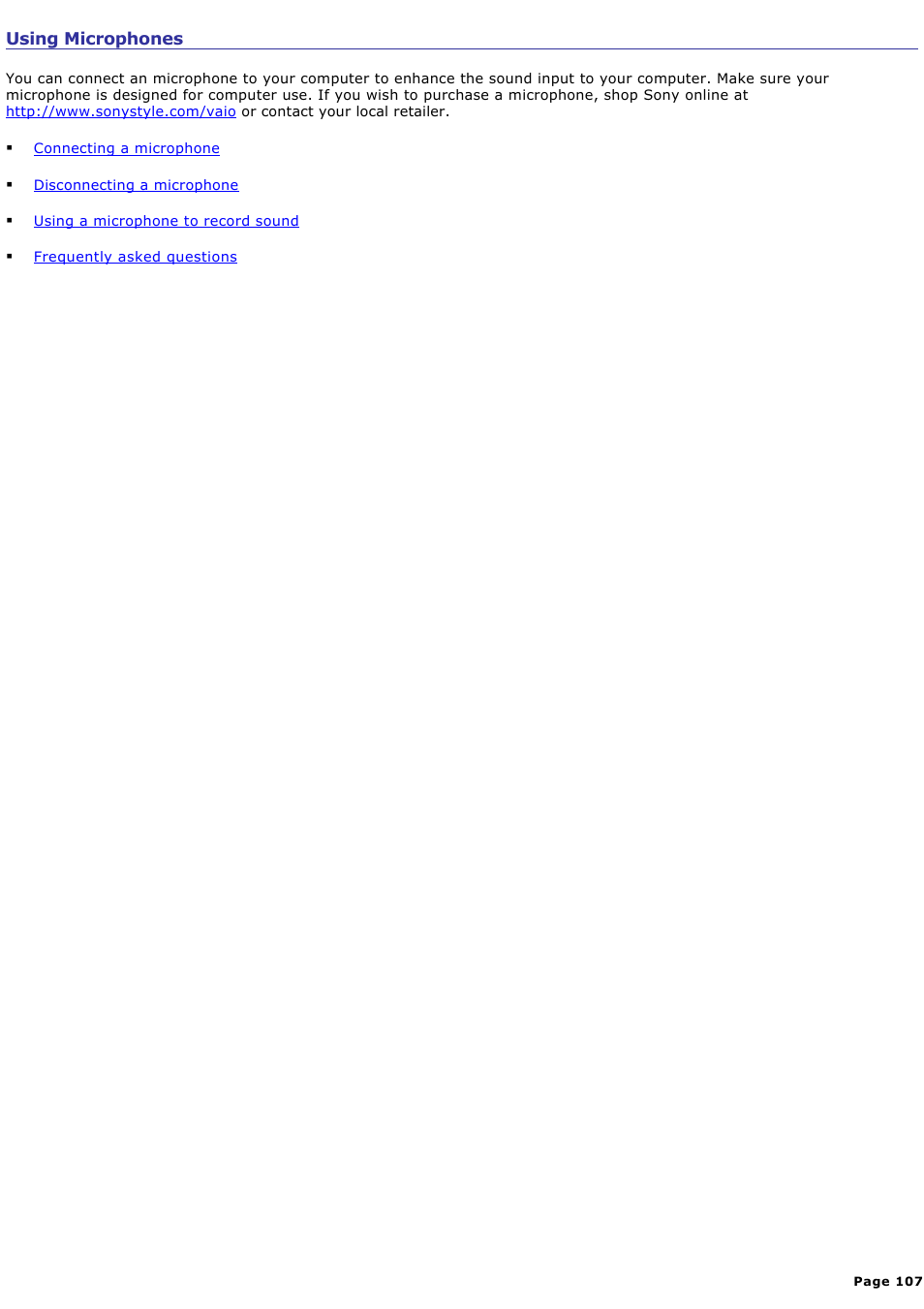 Using microphones | Sony PCG-V505ACK User Manual | Page 107 / 148