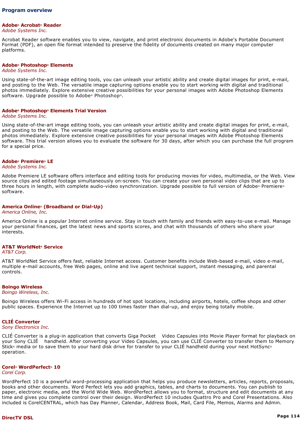 Program overview, Depending on the configuration you | Sony PCG-V505ACK User Manual | Page 114 / 148