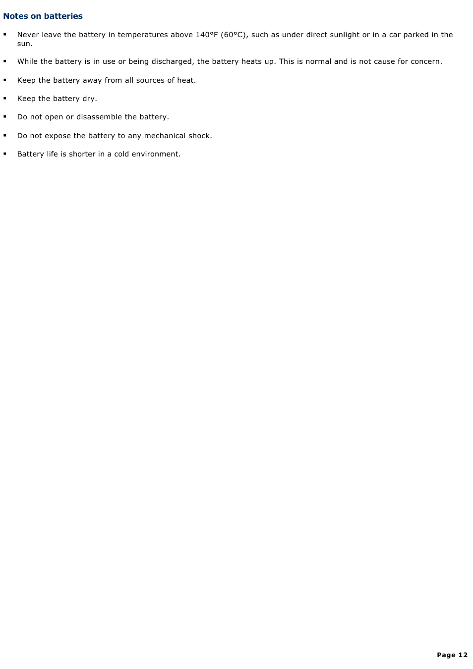 Notes on batteries | Sony PCG-V505ACK User Manual | Page 12 / 148