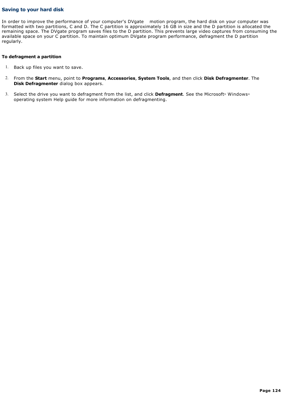 Saving to your hard disk | Sony PCG-V505ACK User Manual | Page 124 / 148