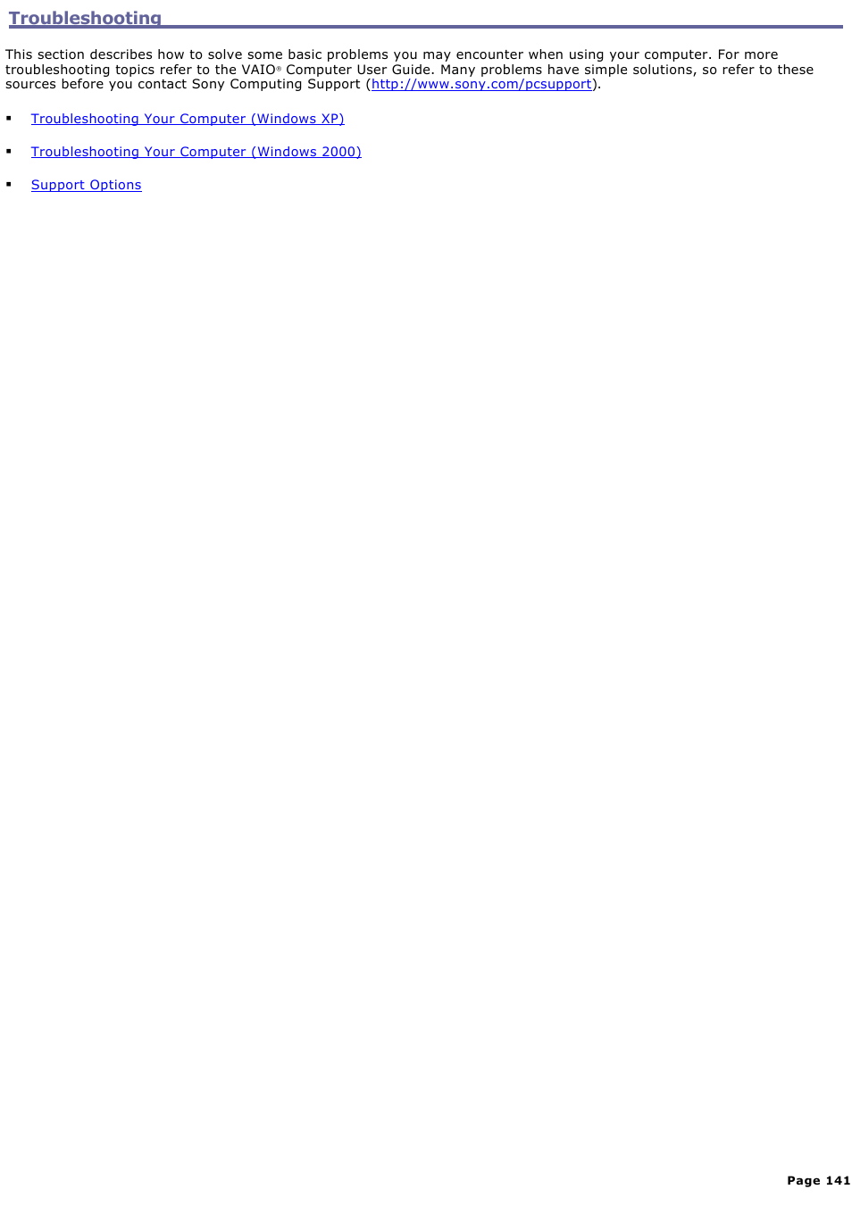 Troubleshooting | Sony PCG-V505ACK User Manual | Page 141 / 148
