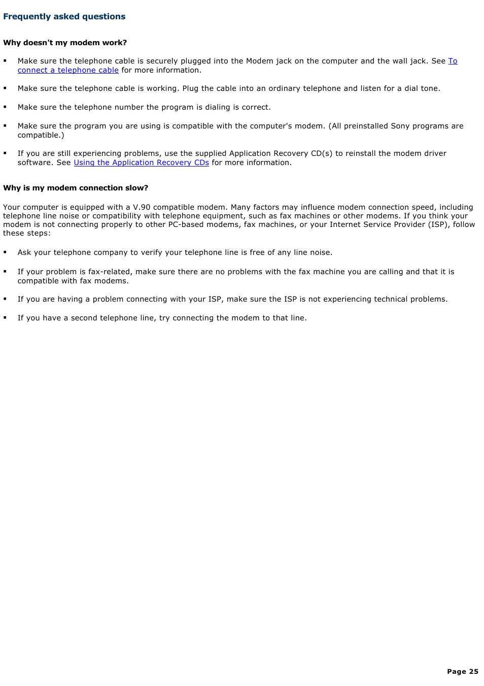 Frequently asked questions | Sony PCG-V505ACK User Manual | Page 25 / 148