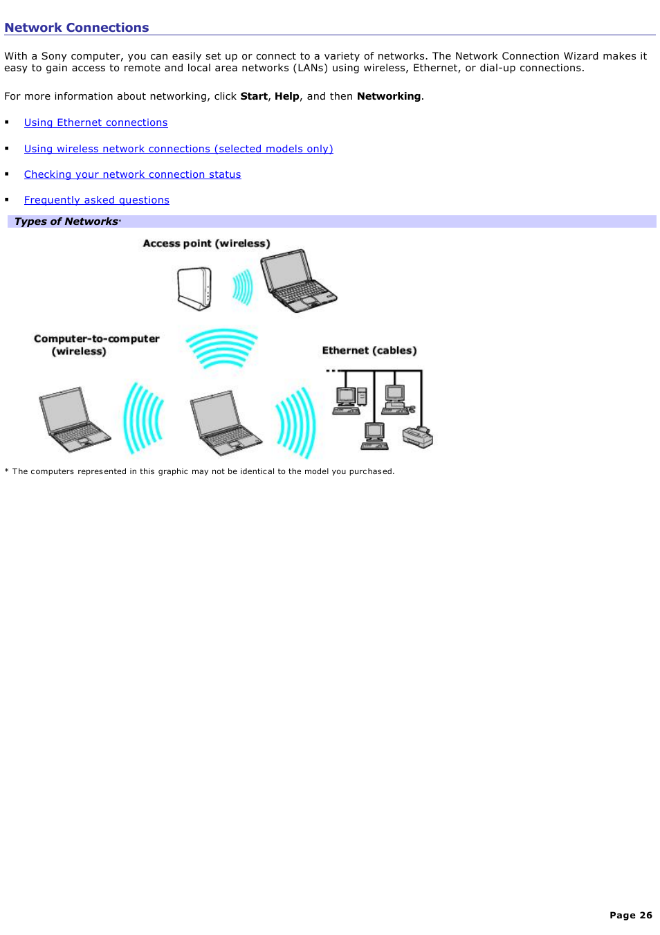 Network connections | Sony PCG-V505ACK User Manual | Page 26 / 148
