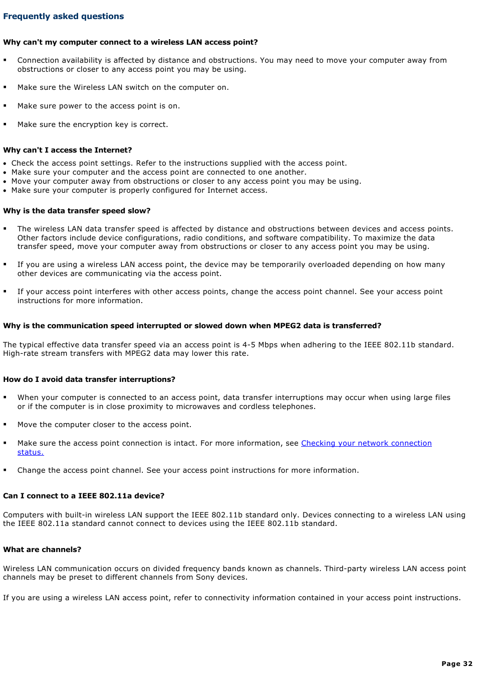 Frequently asked questions | Sony PCG-V505ACK User Manual | Page 32 / 148