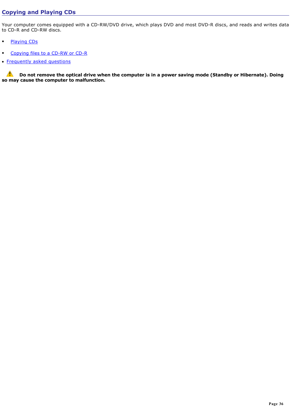 Copying and playing cds | Sony PCG-V505ACK User Manual | Page 36 / 148