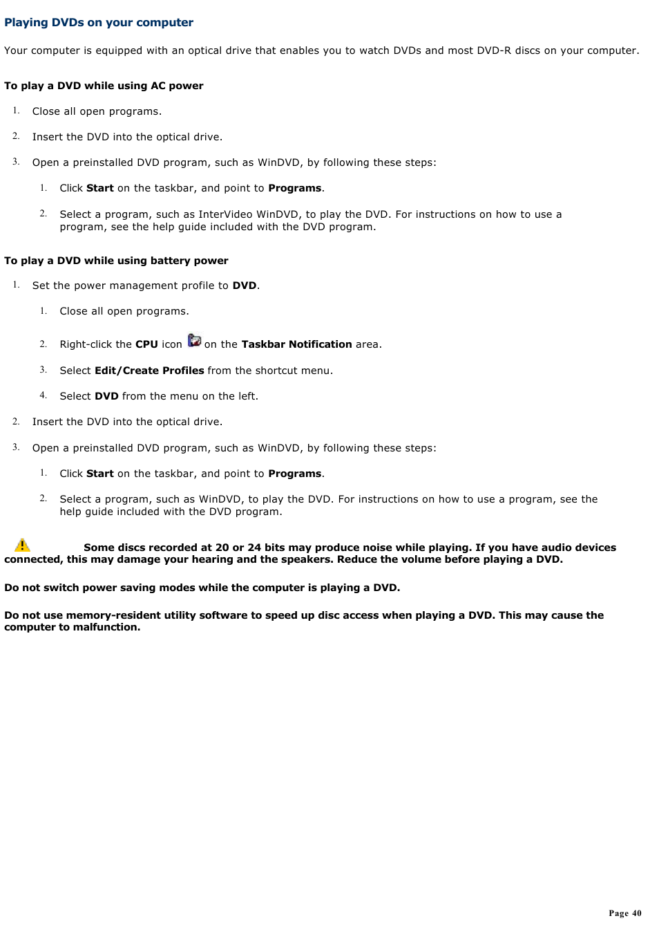 Playing dvds on your computer | Sony PCG-V505ACK User Manual | Page 40 / 148