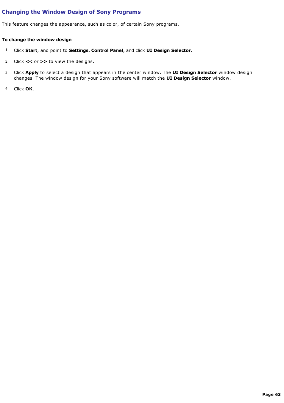 Changing the window design of sony programs | Sony PCG-V505ACK User Manual | Page 63 / 148