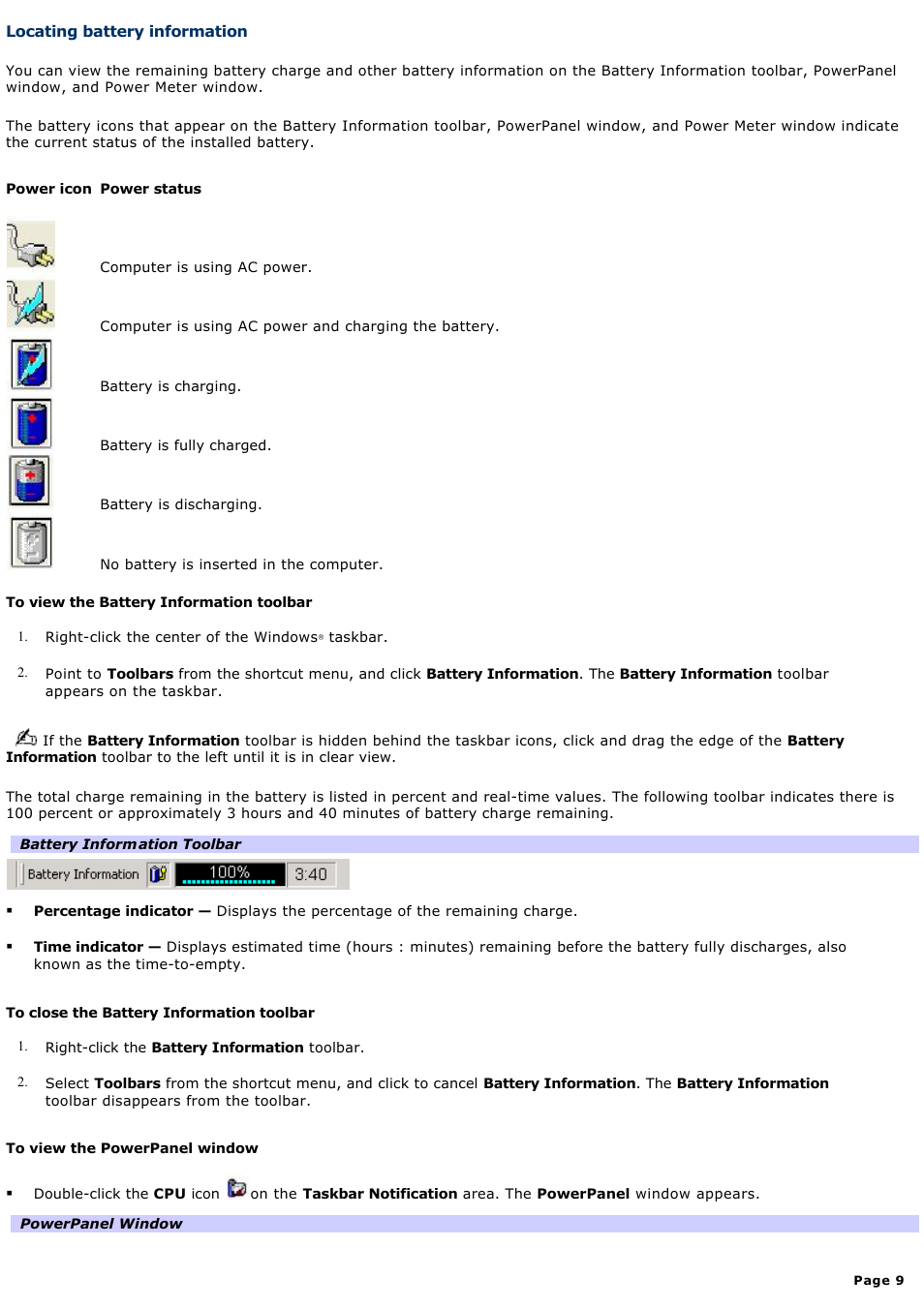 Locating battery information | Sony PCG-V505ACK User Manual | Page 9 / 148