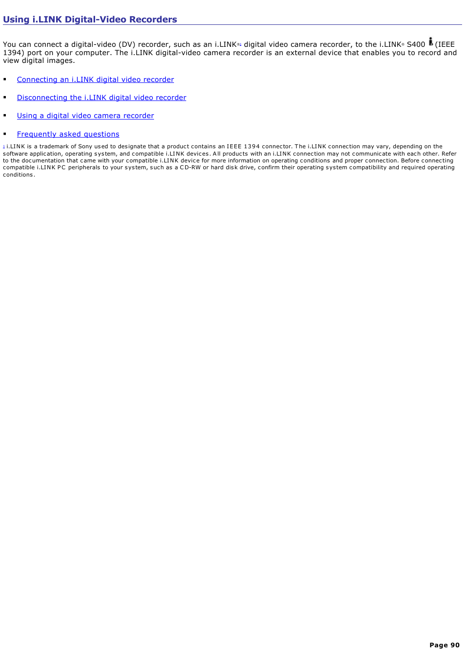 Using i.link digital-video recorders | Sony PCG-V505ACK User Manual | Page 90 / 148