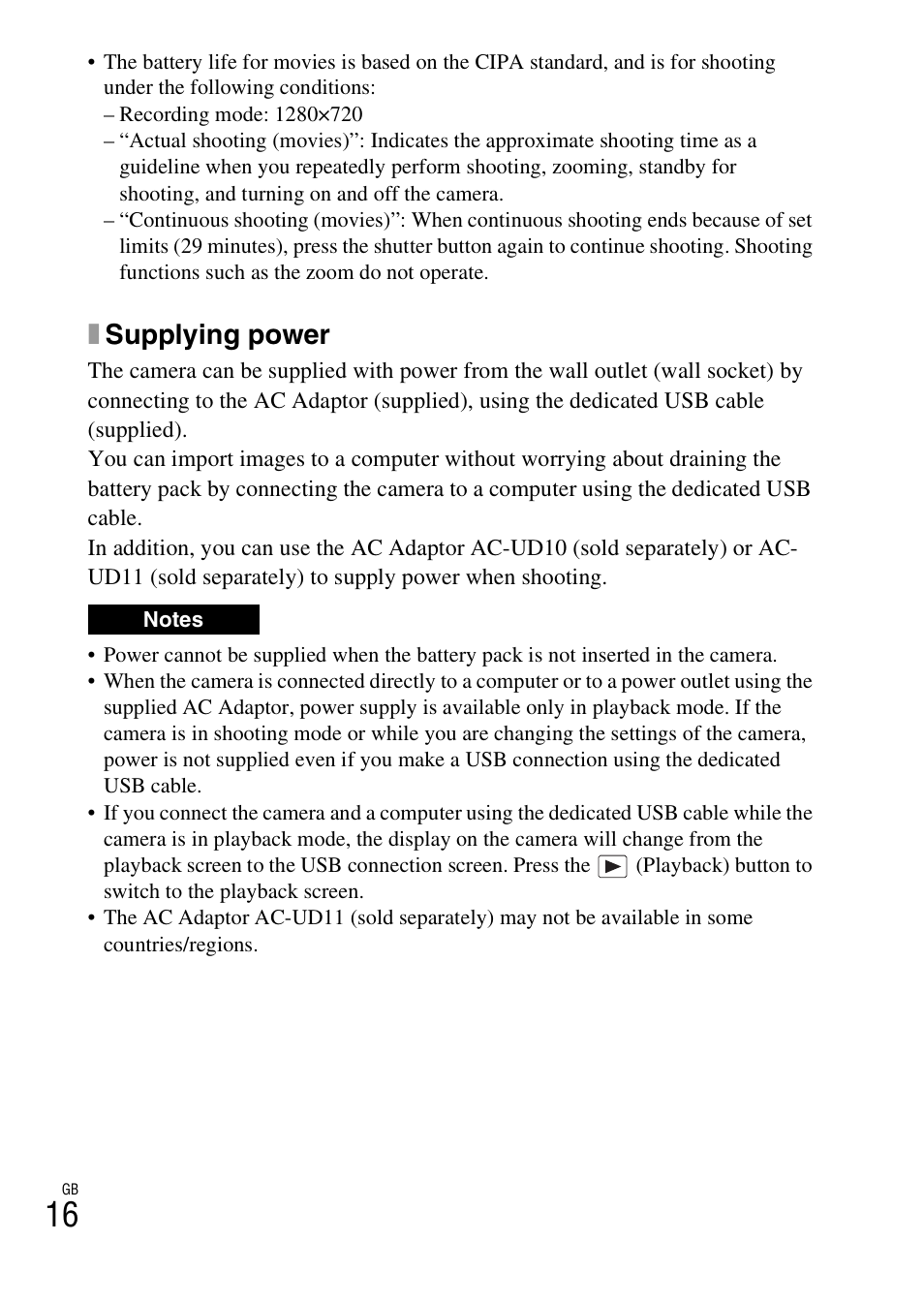 Xsupplying power | Sony DSC-TF1 User Manual | Page 16 / 68