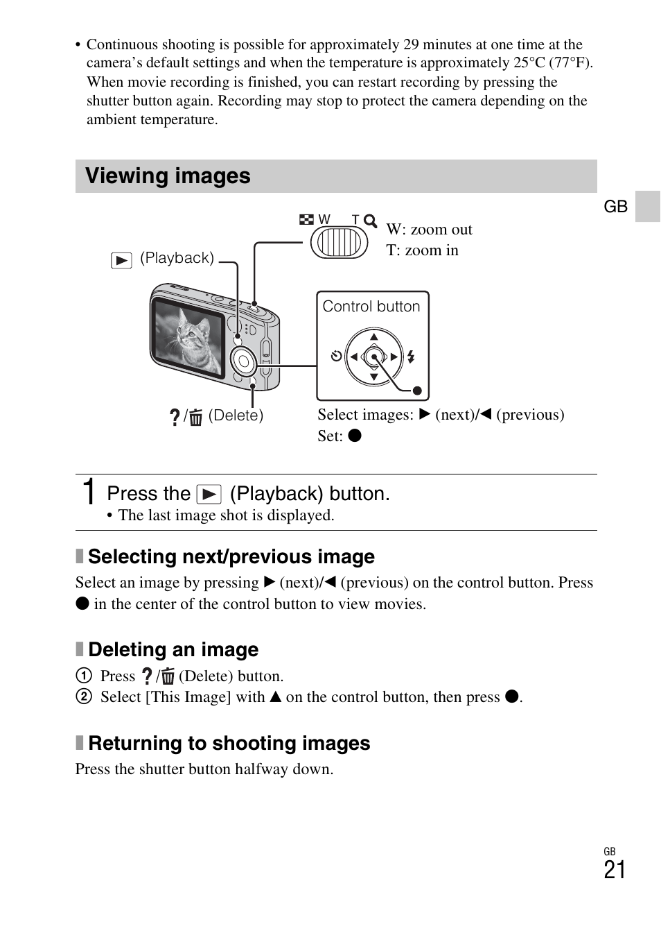 Viewing images | Sony DSC-TF1 User Manual | Page 21 / 68