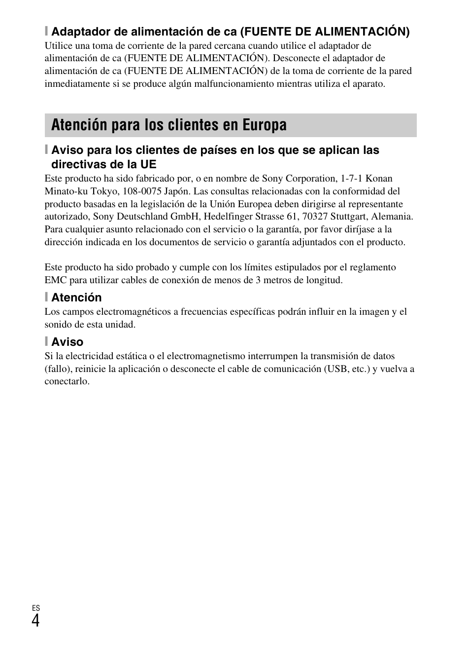 Atención para los clientes en europa | Sony DSC-TF1 User Manual | Page 36 / 68