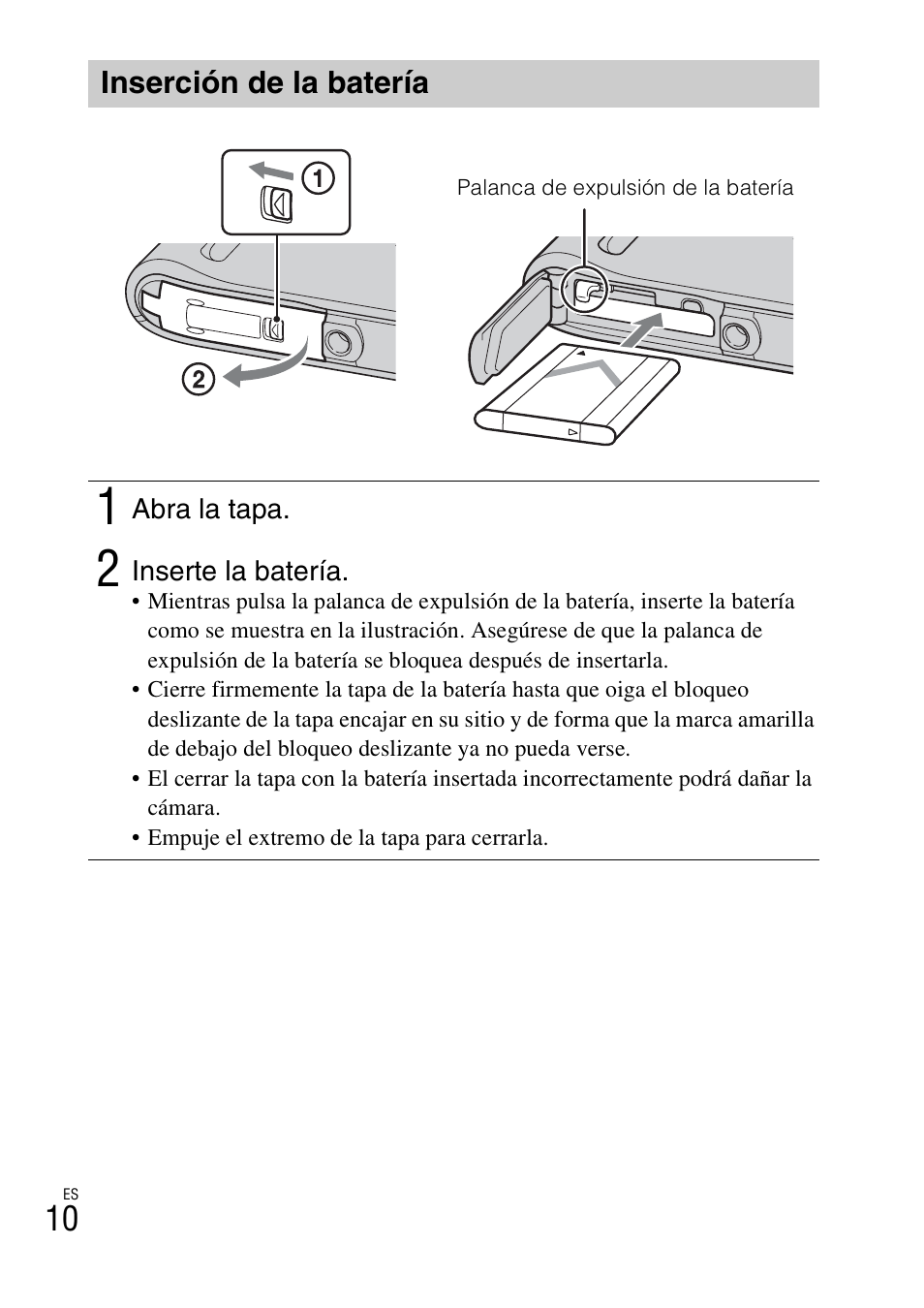 Inserción de la batería | Sony DSC-TF1 User Manual | Page 42 / 68