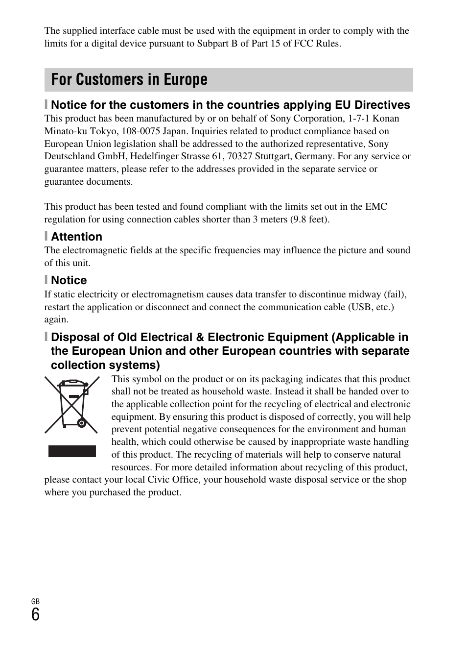 For customers in europe | Sony DSC-TF1 User Manual | Page 6 / 68