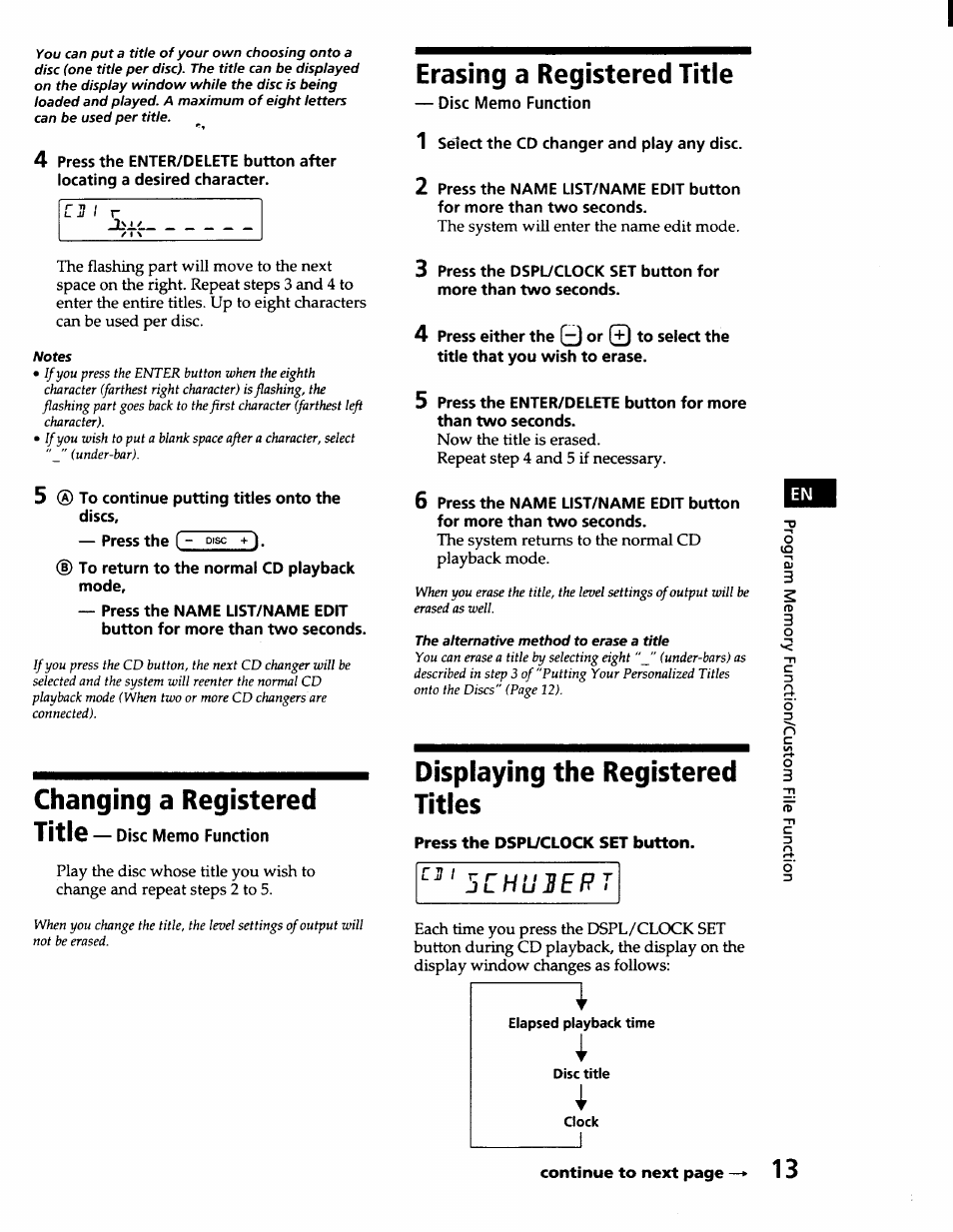 Changing a registered title, Erasing a registered title, Displaying the registered titles | Sony CDX-71RF User Manual | Page 15 / 59