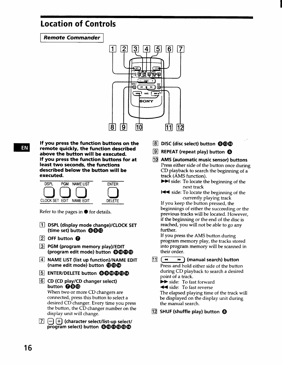 Location of controls | Sony CDX-71RF User Manual | Page 18 / 59