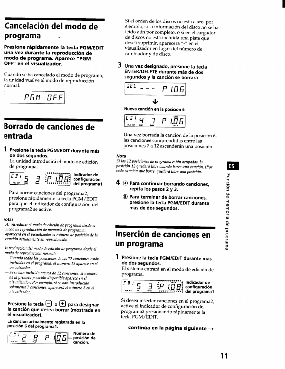 Cancelación del modo de programa, Borrado de canciones de entrada, Inserción de canciones en un programa | U bl | Sony CDX-71RF User Manual | Page 31 / 59