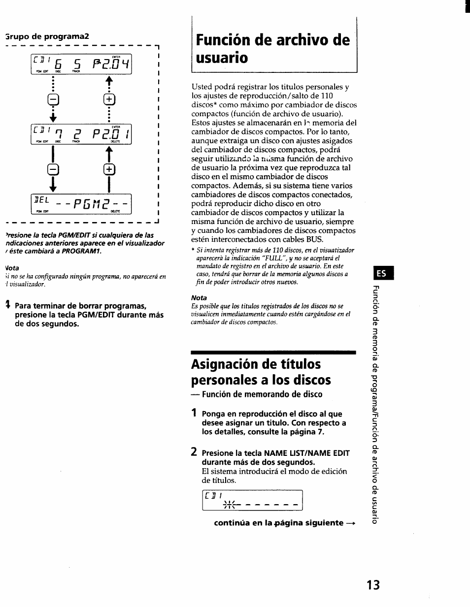 Función de archivo de usuario, Asignación de títulos personales a los discos, 5 pí,04 | Sony CDX-71RF User Manual | Page 33 / 59