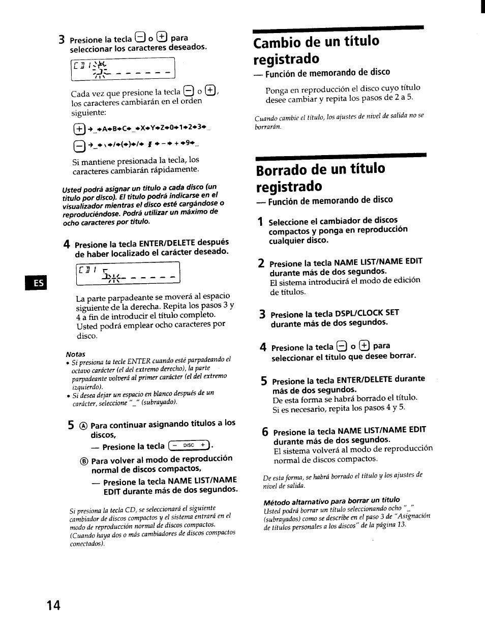 Cambio de un título registrado, Borrado de un título registrado | Sony CDX-71RF User Manual | Page 34 / 59