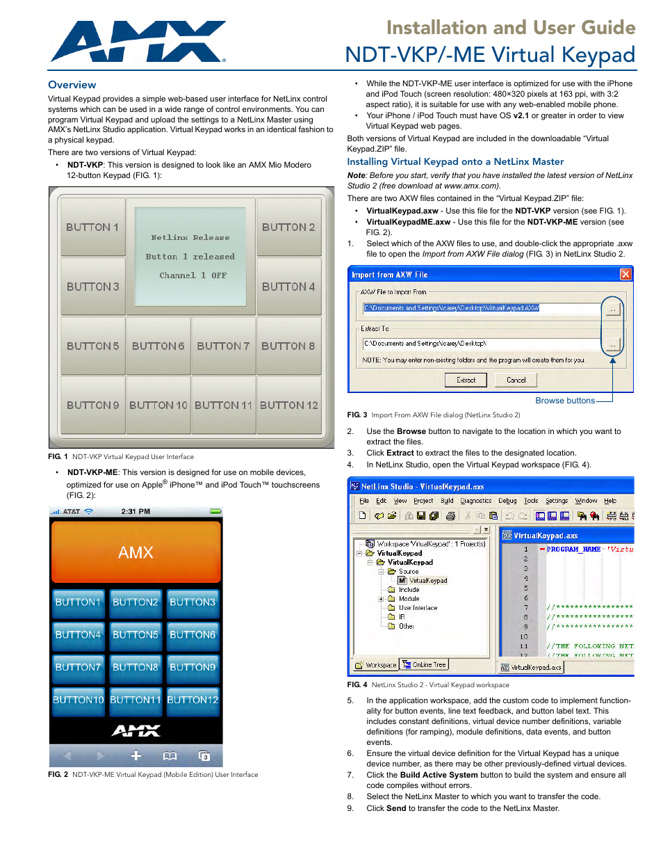 AMX Virtual Keypad NDT-VKP/-ME User Manual | 2 pages