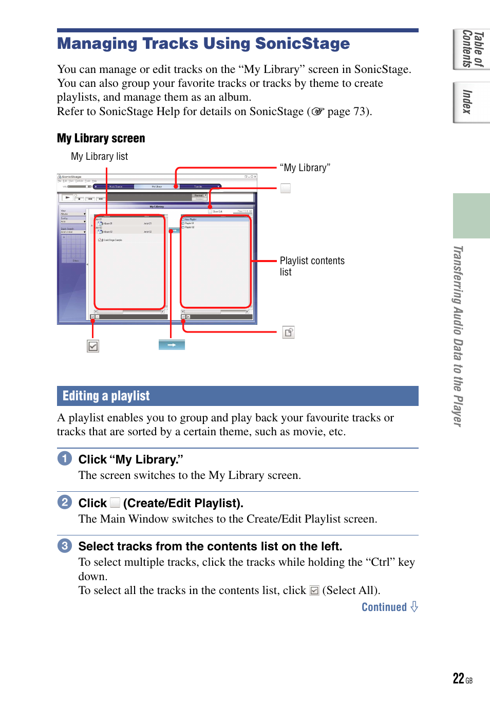 Managing tracks using sonicstage | Sony NW-HD5 User Manual | Page 22 / 82