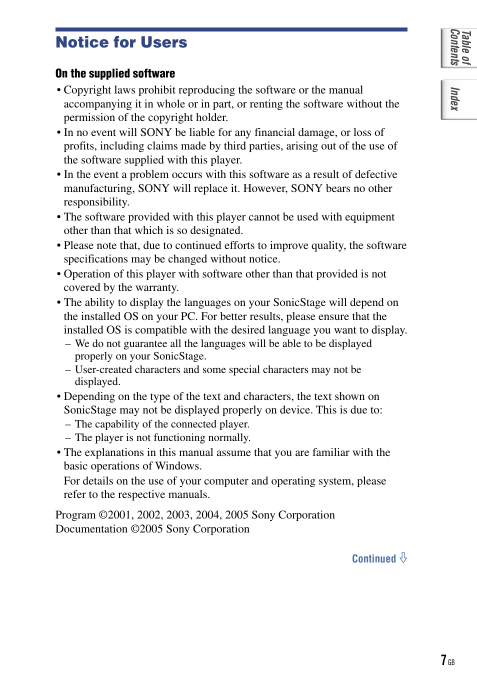 Notice for users | Sony NW-HD5 User Manual | Page 7 / 82